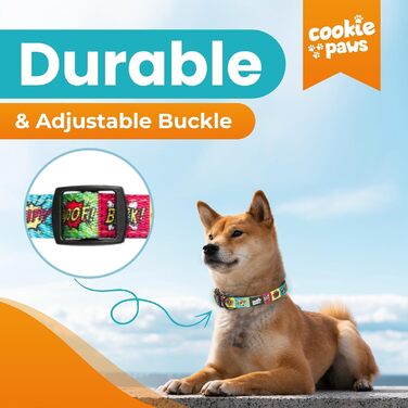 М'який неопреновий нашийник для малих собак Cookie Paws, регульований, з швидкозастібкою, дихаючий, легко очищується, зелений, стильний мультяшний дизайн