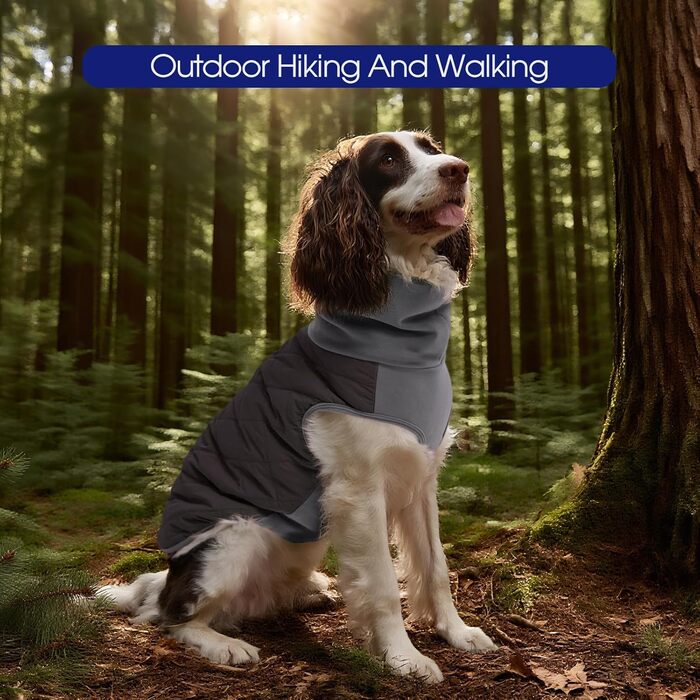 Флісова куртка для собак FUAMEY, тепла зимова жилетка, легкий мантель, пуловер, дихаюча, з високим коміром, вітронепроникна, водовідштовхувальна, для цуценят, розмір L (Large), колір коричневий та сірий