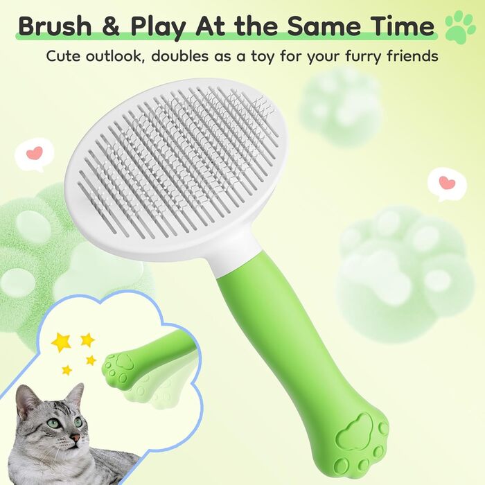 Щітка для котів та собак з самоочищенням, милий ручка-кіготь, видаляє шерсть, підходить для короткого та довгого волосся, зелена, універсальний розмір