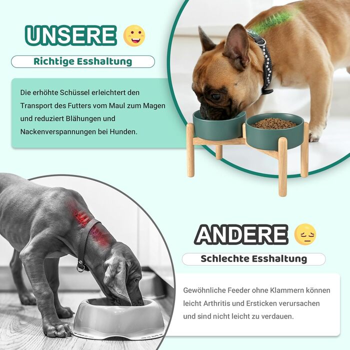 Миска для собак SpunkyJunky з кераміки, піднята годівниця для собак, миска для води з бамбуковим підставкою, 1800 мл, зелена