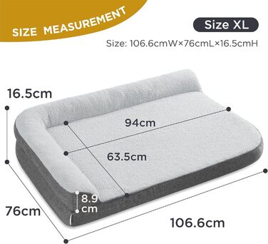 Lesure ортопедичне ліжко для великих собак 106,6x76x16,5 см, сірий, з яєчним ортопедичним наповнювачем, водонепроникним чохлом і знімним покриттям, зручне собаче ліжко-диван