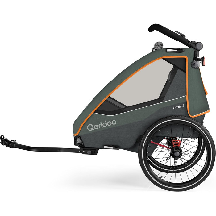 Qeridoo Lynix 2 Forest Green - Причіп для велосипеда 2 дітей з підвіскою та ременями безпеки | Дитячий велопричіп-візок | Qeridoo