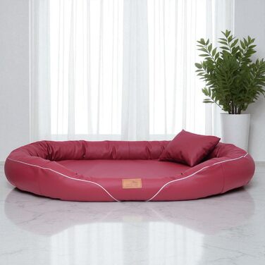 Ортопедичне ліжко для собак Tierlando Tiffany Easy CLEAN з екошкіри – для великих собак (XL XXL) – гіпоалергенне з анти-волосяною поверхнею та Memory Foam – розмір: 115x90 см, колір: 04 Темно-червоний