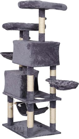 Дряпка для котів Wiltec сірого кольору з мотивом лапок 145 см: дряпка, платформа, будиночок, гамак, кліматичний комплекс для котів