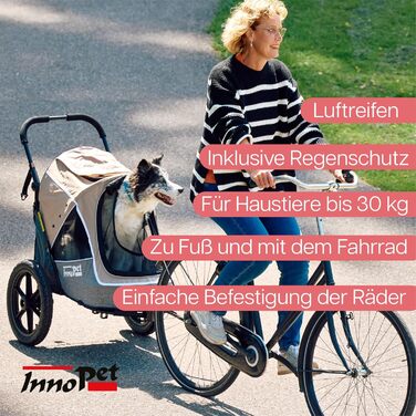 Innopet Sporty Evolution Latte: прогулянка для собак 2-в-1 (будка та велосипедний причіп), бежевий/сірий, до 30 кг, з дощем та світловідбивачами