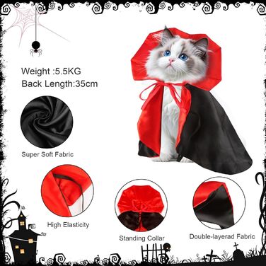 Костюм на Хелловін для дорослих: милий собака, костюми на Хелловін, накидка вампіра, регульований костюм для домашніх тварин з нагрудником, довжина спини 40 см, накидка вампіра-чаклуна, костюми для котів