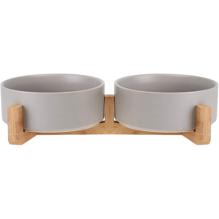 Набір мисок для собак та котів з кераміки, зелений колір, з дерев'яною підставкою (2 шт.), об'єм 400 мл (2 шт.)