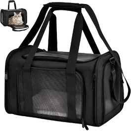 Транспортна переноска для котів WIYETY: переноска-торба для котів та маленьких собак, 3-6 кг, чорна, складана