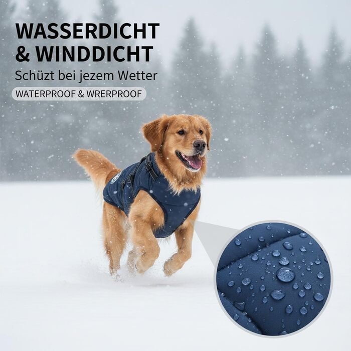 Водонепроникний собачий дощовик Extreme 2.0 з пов'язком, вітрозахисна зимова куртка для собак з відбивачами, дихаюча жилетка для маленьких та середніх собак (Сніжинка, 3XL)