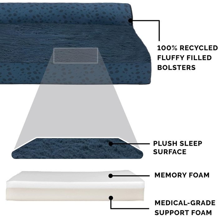 Ліжко для собак Furhaven великого розміру з ортопедичним матрацом, стиль дивана, знімний чохол, велике (135 x 102 x 24 см, блакитно-горіховий)