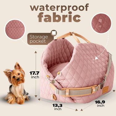 Автокрісло для собак - переноска, підвищувач та ліжко для авто - миється, з неслизькими ременями безпеки - підходить для передніх та задніх сидінь - зручне автокрісло для тварин до рожевого кольору