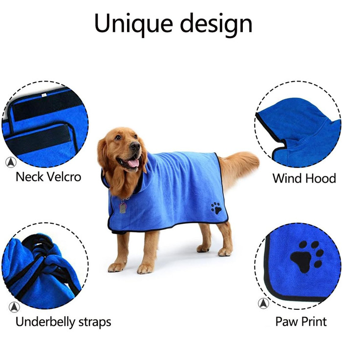 Рушник для собак PETCUTE, блакитний, XL: м'який, швидковисихаючий, з мікрофібри, для собак та котів