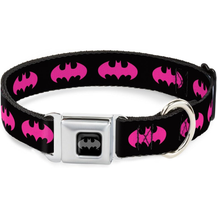 Нашийник для собак Buckle-Down Batman з пряжкою, 3,8 см, чорний/фуксія, для шиї 40,6–58,4 см