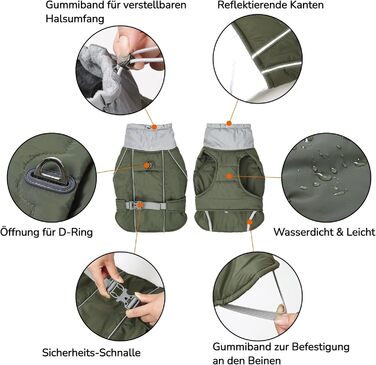 Зимова куртка для собак, водонепроникна та вітронепроникна, з підкладкою з флісу, D-кільце, світловідбиваючі елементи (L)