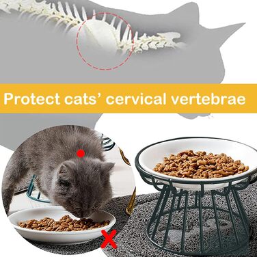 Набір мисок для котів Voittozege 2 шт., підняті миски, проти блювоти, миски для корму котів, зручні для вусів, з металевим підставкою, захищають хребет, для комфорту котів