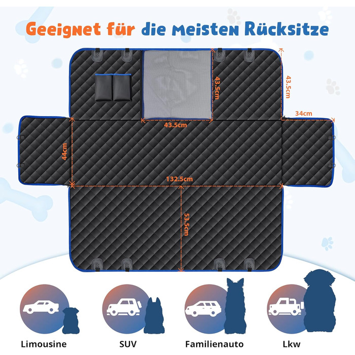 Накладка на сидіння автомобіля для собак SUPERWSLING, чорно-сіра, з захистом боків та сіткою, вологостійка, з ременями безпеки та захистом багажника