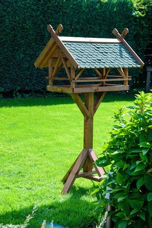 Дерев'яний годівничка для птахів XXL Vogelvilla Westfalen з підставкою, бітумним дахом, 78x62x148 см, темно-коричнева