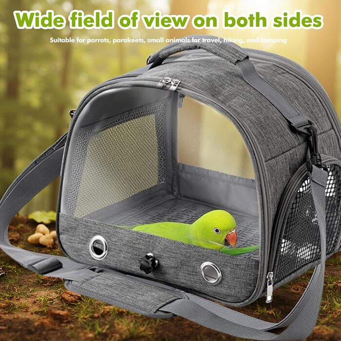 Транспортна сумка для птахів Vogel з ручкою та металевим підносом, переносна клітка, сумка для подорожей з папугами, рюкзак для птахів з дерев'яною ручкою, переносна сумка для маленьких тварин, переносна клітка для птахів (Сірий)