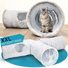 Ігровий тунель для котів PFOTENGUT XXL 115 см, міцний тунель з іграшкою та кількома отворами, для великих і малих котів