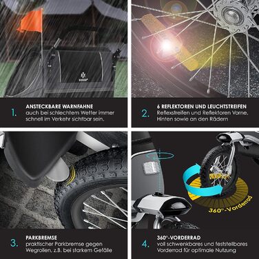 Дитячий велопричіп KESSER® 2в1 з поворотним механізмом 360° та амортизацією. Підходить для 1-2 дітей (до 40 кг). У комплекті прапор. Чорний / Антрацитовий