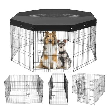 Металевий вольєр для собак VEVOR, 8 панелей, 76 x 61 см, розкладний, з дверцятами, матеріал: 600D Oxford, для собак, котів та інших дрібних тварин