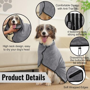 Рушник для собак HezzLuv: ультрапоглинаючий, з мікрофібри, для швидкого висушування, сірий