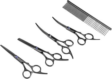 Набір догляду за тваринами, 7 шт. - професійні ножиці для собак та котів, нержавіюча сталь