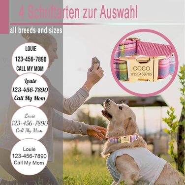 Персоналізоване собаче ошийник з металевою застібкою, з іменем та номером телефону. Регульовані розміри для великих та середніх собак (Collar 05)