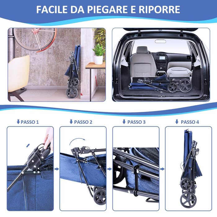 Візок для собак та котів, складаний, до 15 кг, блакитний