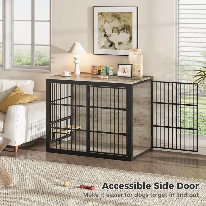 Клітка для собак Lyromix XXL з обертовим годівницею та приставним столиком, 122 см, сіра