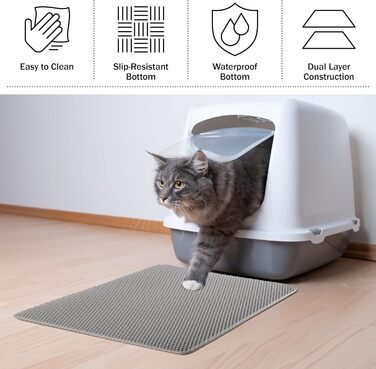 Килимок для котячого туалету PETMAKER, водонепроникний, 61x38 см, сіра двошарова волога килимок з візерунком стільники, нековзкий, для збору наповнювача