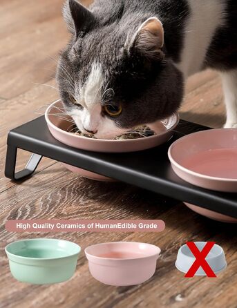 Керамічні миски для котів та собак, рожеві, 12,7 см, 2 миски + металевий підставник, для сухого та вологого корму