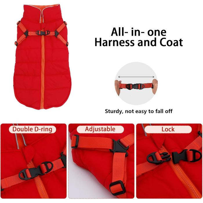 Зимові куртки для собак, шлейки, водонепроникна куртка з флісовою підкладкою, світловідбиваючі, персоналізовані, оранжевий/червоний, XL/M