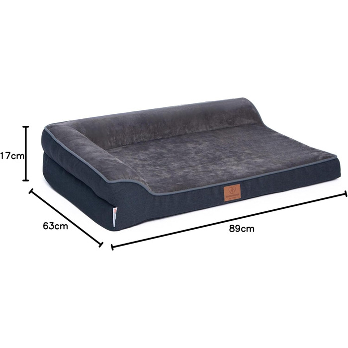 Ортопедичне собаче ліжко преміум-класу з піною з ефектом пам'яті, високими бортиками, водонепроникним внутрішнім чохлом, 71 x 58 x 17 см, темно-сірий колір (XL)