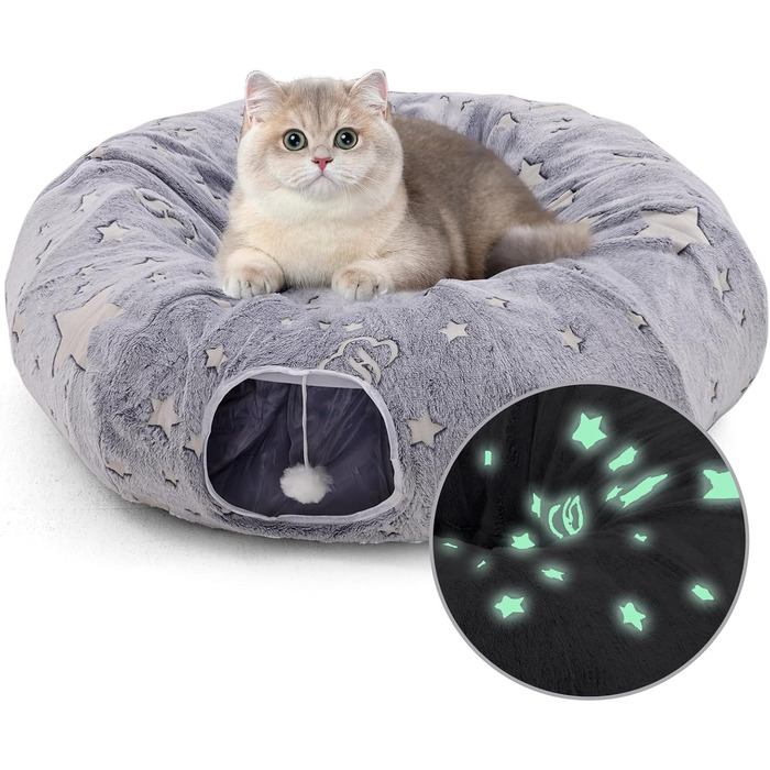 Туннель для котів з ліжком, великий, м'який, круглий, для дому