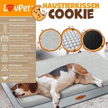 Ортопедичне ліжко-матрац Lovpet для собак Cookie, комплект: миска та 3 кісточки, знімний і праний чохол, сірий, 91x69x7,6 см, для малих, середніх і великих порід
