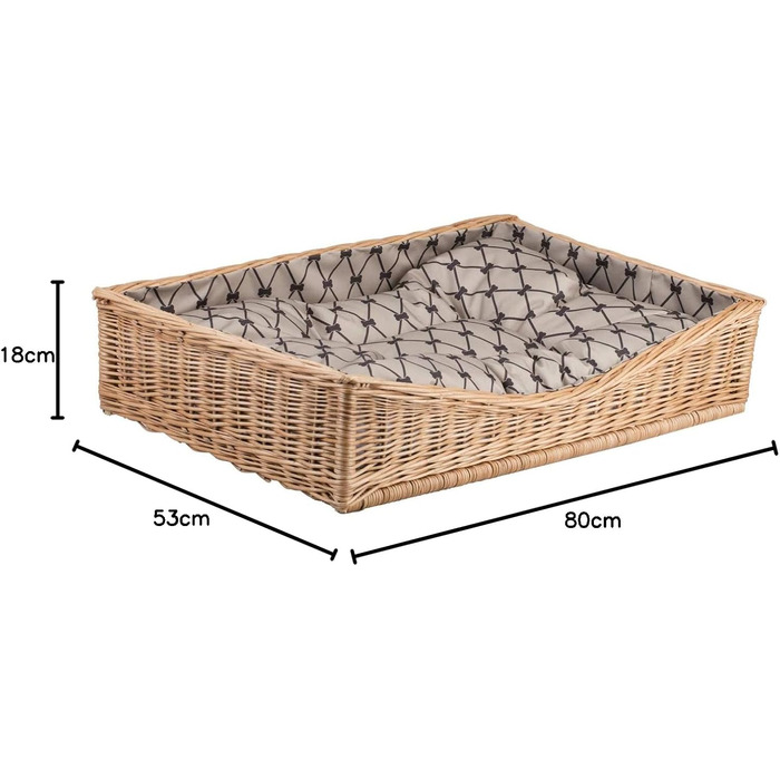 Корзина для собак та котів з плетеної лози, лежанка, 80x50 см, з подушкою (Бежевий)