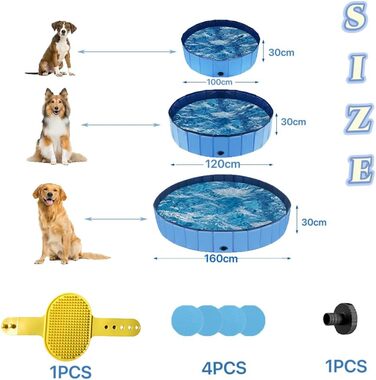 Басейн для собак Hundepool складний 120x30 см, з антиковзким покриттям, зливний отвір, щітка, PVC