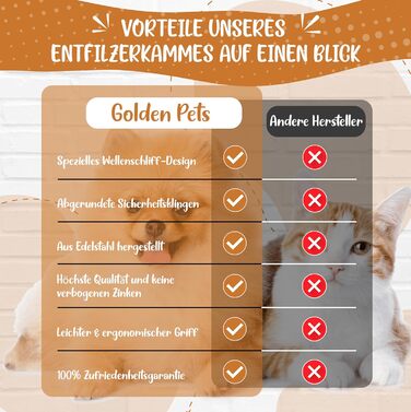 Гребінець для собак та котів Golden Pets Entfilzer Kamm для середньої та довгої шерсті | Підходить для собак та котів будь-якого розміру | Зі згладженими зубцями + Е-book з догляду за шерстю | 9 лез | Бамбук