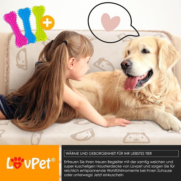 Водонепроникний плед для собак, флісова ковдра для тварин, ковдра для котів + 3 іграшки для жування, для середніх та великих собак, котів, 152 x 127 см, XL, ручне прання, двосторонній чохол для дивану, захисний, Бежевий XL (152 x 127 см)