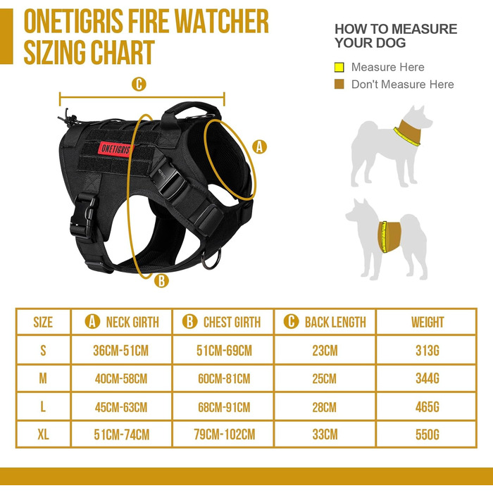 Тактичне обплетення для собак OneTigris Fire Watcher 2.0 з металевою пряжкою, з ручкою, No Pull, MOLLE, чорне, великі породи