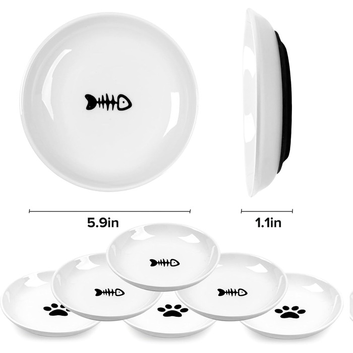 Набір мисок для котів з кераміки (6 шт.), анти-котячі вуса, широкі, протиковзкі, для корму та води