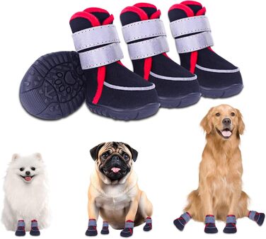 Чоботи для собак, захист подушечок лап, Outdoor, літо, 4 шт., дихаючі, з світловідбиваючим кріпленням, неслизька гумова підошва, для маленьких, середніх та великих собак (S), чорний