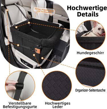 Автомобільний лежак для собак (чорний, великий) з кишенями та поворотком, підходить для собак малого та середнього розміру