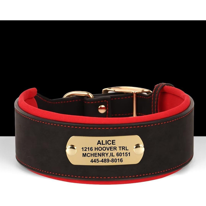 Нашийник для собак PET ARTIST з міцної PU шкіри, середніх та великих порід. Персоналізований з іменем, надійна металева застібка, підходить для пітбулів та великих собак. Розмір L (XL: обхват шиї 48-58 см, ширина 5 см, чорна гравіровка)