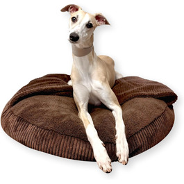 Ліжко для собак 4L Textil Vigo з капюшоном, печеринка для собак, ковдра, корзина для собак, спальний мішок для собак, корзинка для собак, матеріал: Cord, середні породи собак, з ковдрою (Темно-коричневий, L 90 x B 90 x H 12 см)