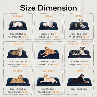 Ортопедичне лежанка для собак середніх порід, водонепроникна, блакитна, знімний чохол, 71x53x15 см