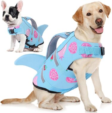 Жилет для плавання собак AOFITEE, модель 'Hai', великий розмір, з ручкою для порятунку та світловідбиваючими смугами, блакитний, для собак X-Large