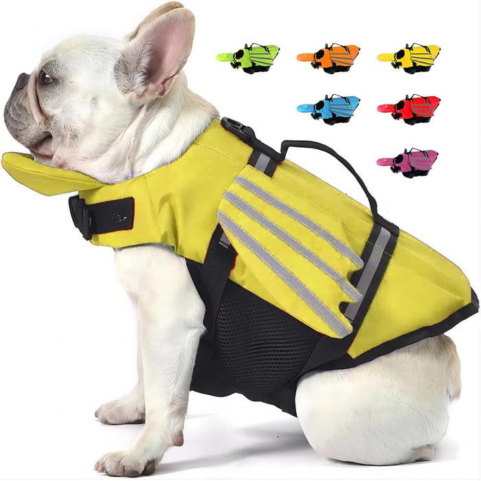 Рятувальний жилет для собак з плавниками, для собак з проблемним підборіддям, легкий та безпечний для водних видів спорту, з ручкою та світловідбиваючими елементами, для малих, середніх та великих собак (XL, жовтий)