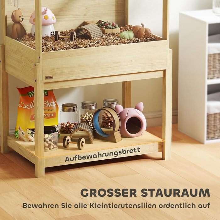 Клітка для хом'яків PawHut 2 поверхи, для дрібних тварин з відкидним дахом, 83,2 x 50 x 103 см, натуральне дерево